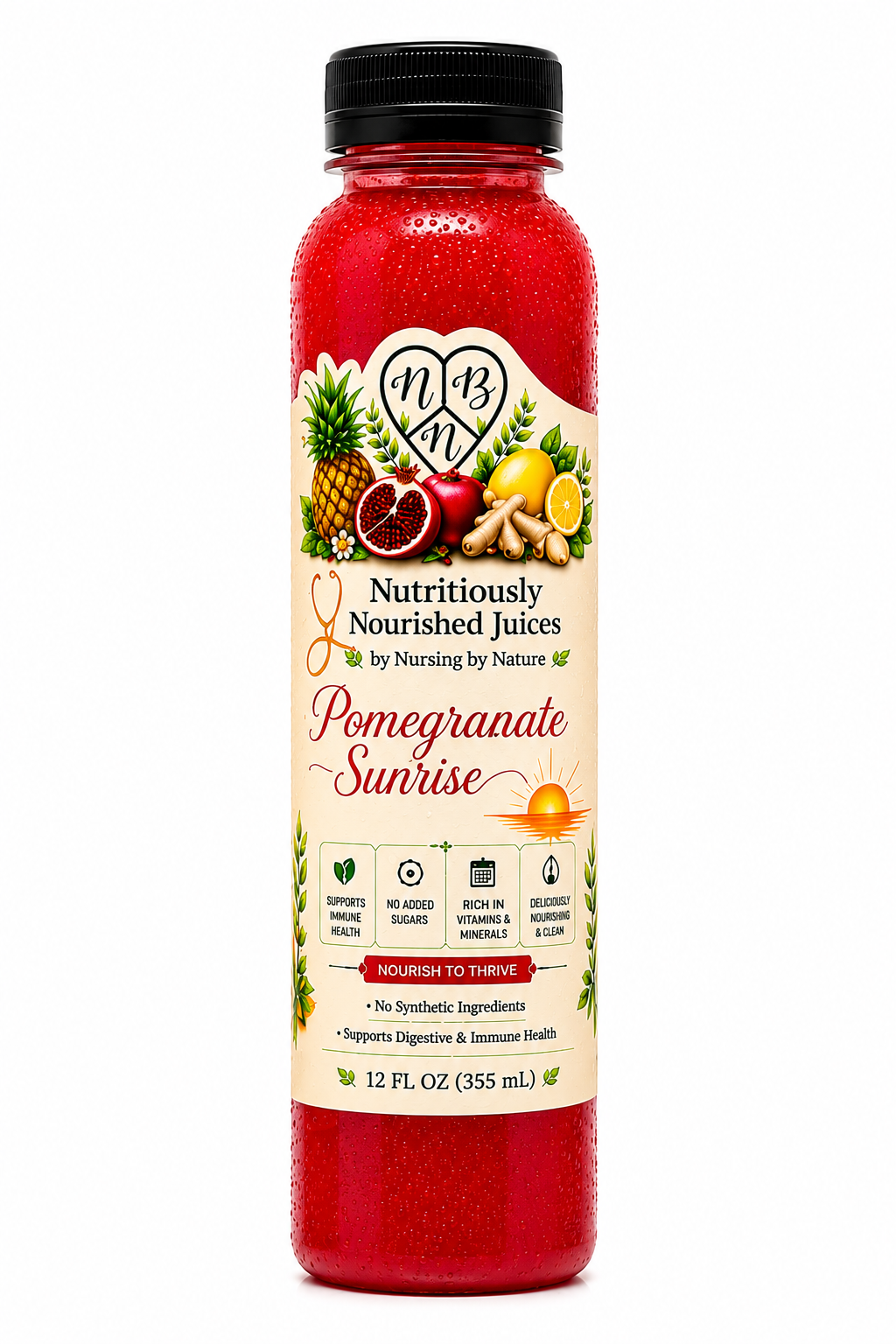 Pomegranate Sunrise juice bottle